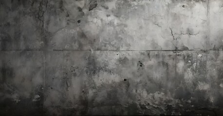 Obraz premium A textured, weathered concrete wall with cracks and stains, creating a dark, moody atmosphere.