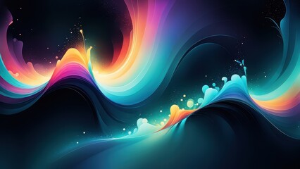 Vibrant abstract waves of color blending in a dark background, creating a dynamic visual flow.