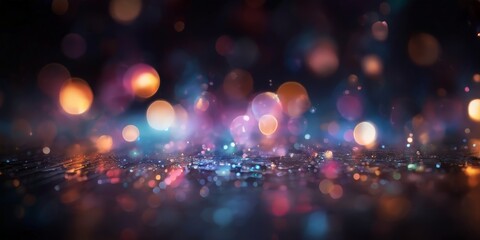 Obraz premium a vibrant, abstract scene of colorful bokeh lights scattered across a dark background, creating a dynamic and visually effect.