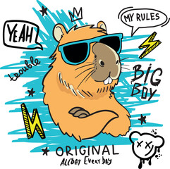  typography boys print with cool capybara in glasses