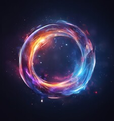 vibrant, abstract representation of a circle, composed of swirling, multicolored lines and shapes against a dark background.