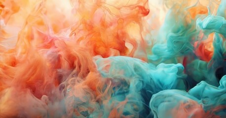 Obraz premium a close-up view of a swirling, abstract pattern of orange and blue ink or paint, creating a dynamic and vibrant visual effect.