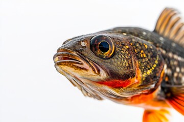 Mystic portrait of Climbing Perch fish in studio, isolated on white background