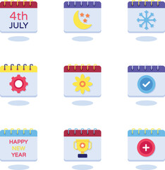 A trendy Flat design icon set of  Calender , days of the week. Set every day a week . Collection of calendar symbols
