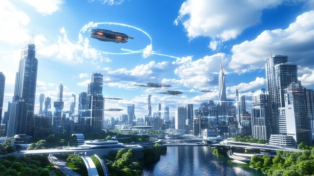 AI-controlled future advanced urban landscape