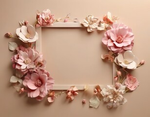 A white frame with a floral border of pink and white flowers and leaves.