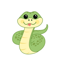 Smiling snake with tongue hanging out. Cute snake. Cartoon, vector.