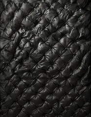 Fototapeta premium a close-up view of a black, quilted leather surface. The pattern consists of a repeating diamond-shaped motif, with the leather appearing to be of a high quality and