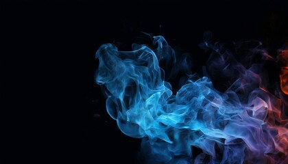 Fototapeta premium Vibrant blue and red smoke swirls against a dark background, creating an abstract and dynamic visual effect.