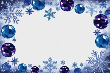 Atmospheric Winter Backdrop with Bold Watercolor Gems and Shimmering Snowflakes on White Canvas