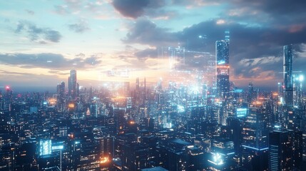 Fototapeta premium AI-driven society futuristic cityscape