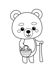 Coloring page. Bear and basket of berries. Black and white bear. Vector.