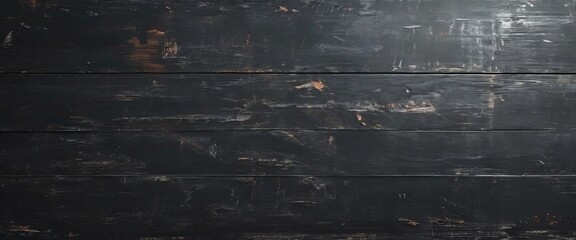 Obraz premium A close-up of a dark, weathered wooden surface with visible scratches and stains, creating a textured and aged appearance.