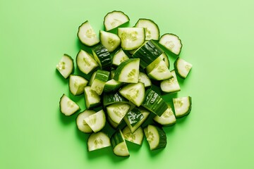 Diced Cucumber on Bright Isolated Backdrop for a Fresh and Crisp Culinary Visual