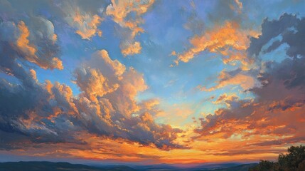 Clouds, sunset, fiery hues. Generative AI