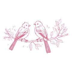 Cute birds on branch. Hand drawn vector illustration in sketch style.