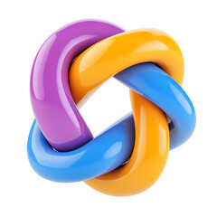 A colorful, intertwined 3D knot design, showcasing vibrant hues of purple, yellow, and blue, symbolizing unity and connection.