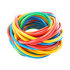 A colorful arrangement of twisted plastic ropes showcasing vibrant hues, perfect for creative and playful designs.