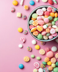 Obraz premium A colorful assortment of candies in a bowl, creating a vibrant and sweet atmosphere perfect for celebrations.