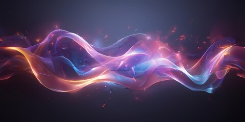 Obraz premium dynamic, abstract representation of a wave-like shape, composed of vibrant hues of blue, pink, orange, and purple, with fiery sparks scattered throughout.