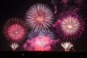 Colorful Fireworks Lighting Up the Night Sky at Midnight