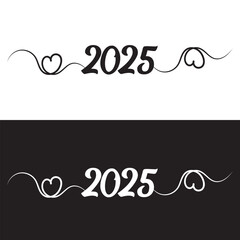 2025 black vector brush calligraphy banner. isolated on black and white background. Vector Illustration. EPS 10