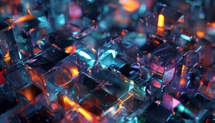 a close-up of a complex arrangement of multicolored cubes, creating a vibrant and abstract visual effect.