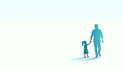 Obraz premium Father and Daughter Walking Together in Blue Silhouette