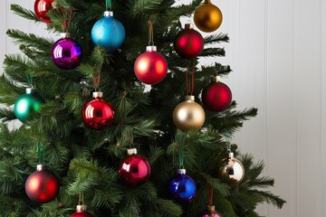 Fototapeta premium Vibrant Christmas Tree Ornaments on White Background