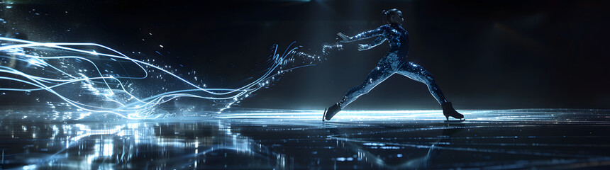 Obraz premium Figure skater in sequined costume executes a perfect jump