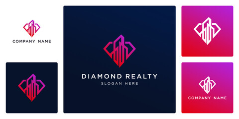 Vector of diamond realty logo and icon design template, can be used in various media easily, editable