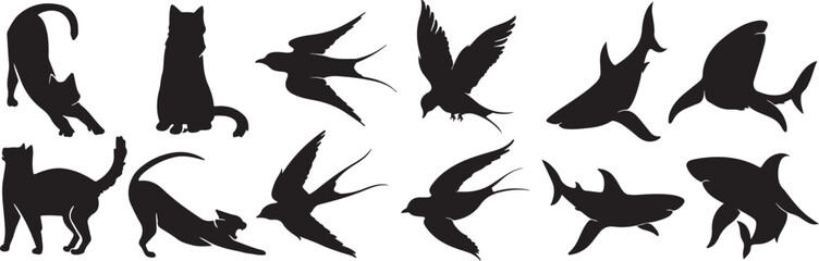 set of silhouettes of birds vector file. silhouettes images