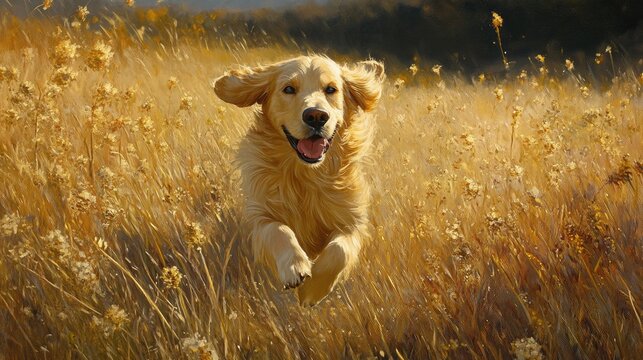 Golden retriever in nature. Generative AI