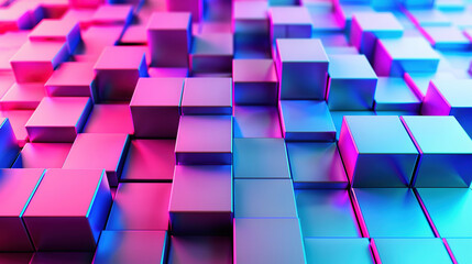 pink, blue and violet neon modern abstract colourful cubes abstract background 3d
