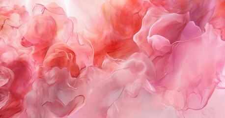 Fototapeta premium a digital illustration featuring a vibrant abstract pattern of pink and red hues, resembling the texture and movement of flowing petals or smoke.