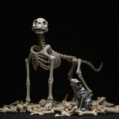 skeleton and toy cat