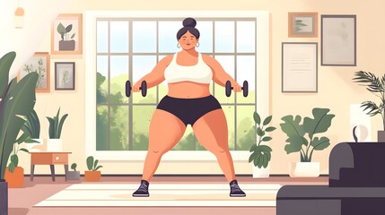 Obraz premium Woman Exercising with Dumbbells at Home