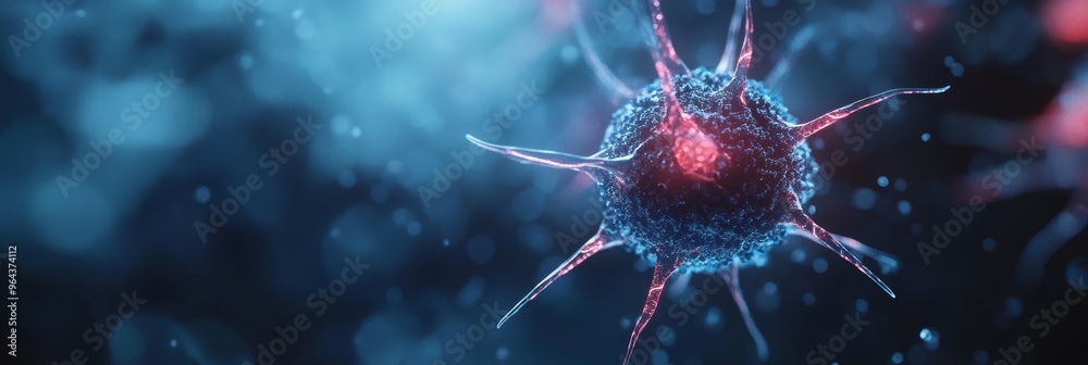 Poster 3D illustration close-up of monkeypox virus showing viral structure and mutation during outbreak.