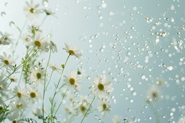 Daisies in dewy morning light