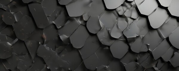 Obraz premium a close-up view of a dark, textured surface composed of numerous small, irregularly shaped black and gray objects arranged in a repeating pattern.