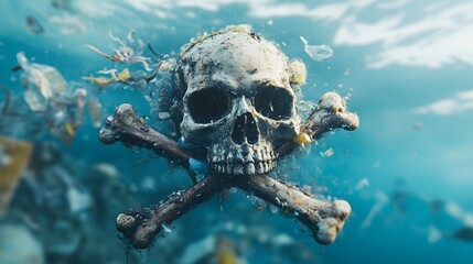 Skull and Crossbones in Ocean Plastic Pollution