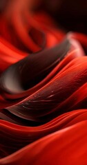 Abstract image of red and black feathers, with a blurred, flowing effect, creating a sense of movement and depth.