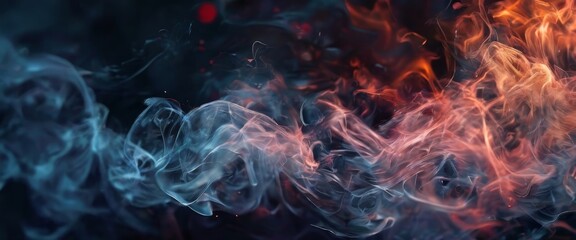 Obraz premium a dynamic scene of swirling smoke, with the colors transitioning from blue to orange and red, creating a sense of movement and energy.