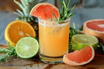 Lime rosemary grapefruit tequila cocktail bursting with winter fruit flavors