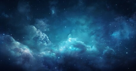 Fototapeta premium a starry night sky with a deep blue hue, dotted with numerous twinkling stars and a few wispy clouds.