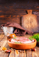 raw steak with aroma spice and salt