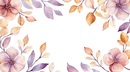 A beautiful watercolor frame featuring soft pastel flowers and leaves, perfect for invitations, announcements, or art prints.
