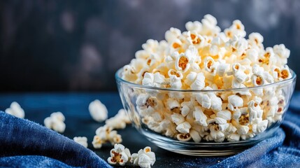 Popcorn Glass Plate Dark Background. Generative AI