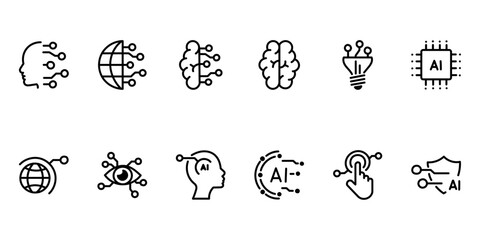 set of icons technology line icons, Artificial intellect, mind, Vector illustration.
