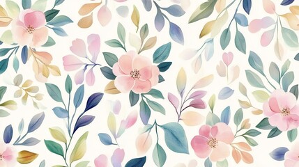 A delicate floral pattern featuring soft pastel blooms and leaves, perfect for elegant designs and backgrounds.